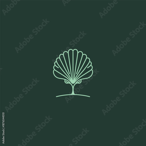 Shell tree logo in creative and clean simple line illustration.