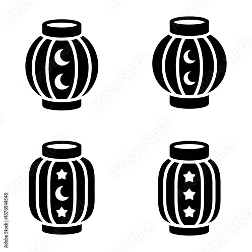 Lantern Designs: Artistic depictions of four intricately designed lanterns, featuring celestial motifs that bring a touch of the night sky into everyday life.