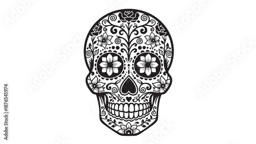 Intricate floral decorated skull design for Dia de los Muertos celebrations