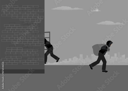 Burglars Escaping from House Window Stock Illustration