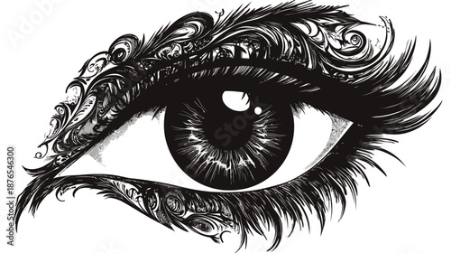 Intricate Eye Design with Floral Elements and Contrast