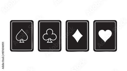 Set of four playing cards with different suits isolated on transparent background