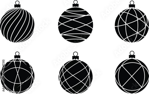 black christmas ornaments silhouette on transparent background