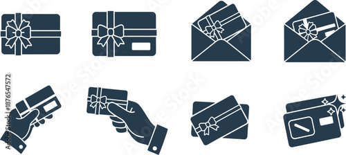 Collection of gift icons in silhouette style on transparent background