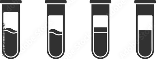 Four test tubes with various liquid levels silhouette on transparent background