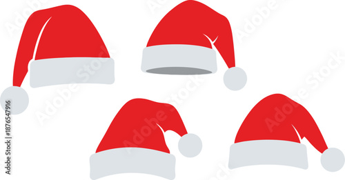 christmas hats in different angles silhouette on transparent background