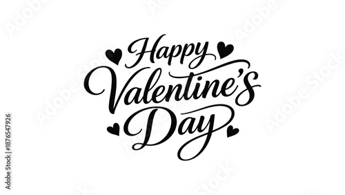 Happy Valentines Day black calligraphy with hearts