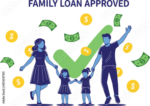 Family loan approved illustration with silhouette on transparent background