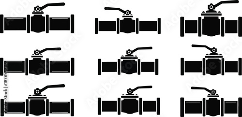 Collection of black valve silhouettes on transparent background