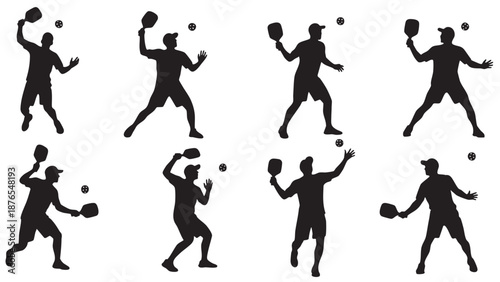 Silhouettes of people playing tennis on transparent background