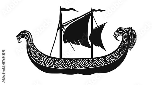 Intricate Viking Ship Illustration with Stylized Details