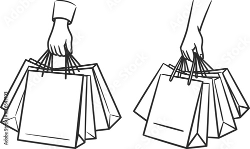 Shopping Bags Hand Carry Line Art Illustration.