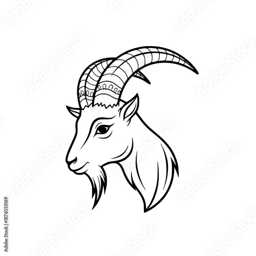 Ornamental stylized goat head line art vector illustration for tattoo