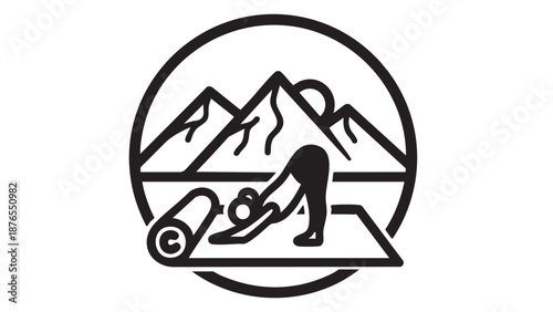 A person practicing yoga outdoors on a mountain landscape with a serene environment and peaceful viewpoint