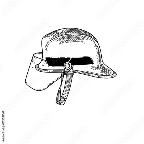 hand drawn firefighter helmet line art vector illustration