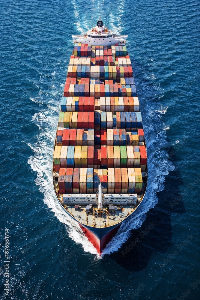 Fototapeta premium Container Cargo Ship at Sea Representing Global Trade, Logistics, and International Shipping