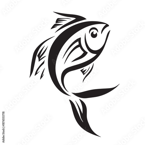 Simple black line drawing of a fish silhouette leaping upward.
