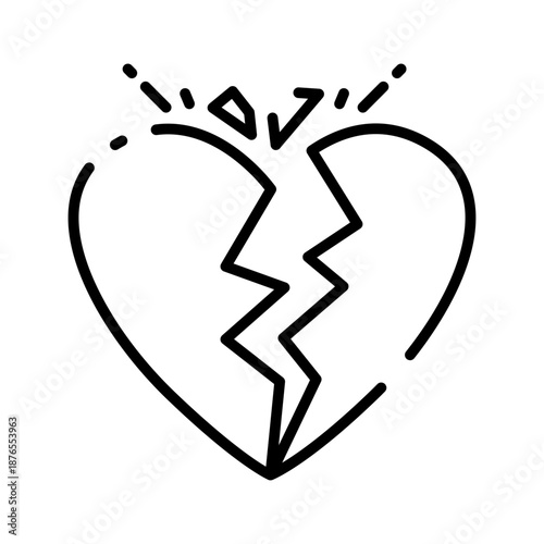 Broken Heart Icon Line Art Illustration for Valentine Day