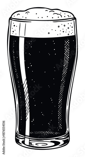 Refreshing dark beer in a tall glass with thick creamy foam and effervescence suitable for brewery promotions or drinkrelated marketing materials