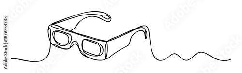 Minimalist continuous line drawing of glasses representing vision and optical care, suitable for modern health, education, or technology communication projects