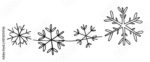 Whimsical black outline snowflake string decoration perfect for adding a festive touch to winter event invitations and seasonal greeting designs