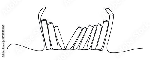 One continuous line drawing depicting rectangular blocks resembling falling dominoes, symbolizing a chain reaction, sequential progression, or interconnected dynamics, excellent for