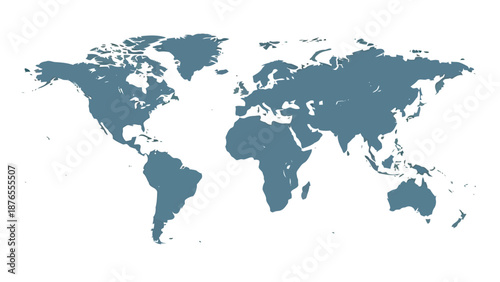 A simplified world map illustration with continents and oceans depicted in blue