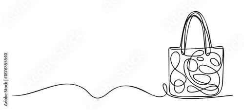 Simple continuous line drawing of a reusable tote bag ideal for eco friendly shopping and sustainable lifestyle promotions or environmental awareness campaigns