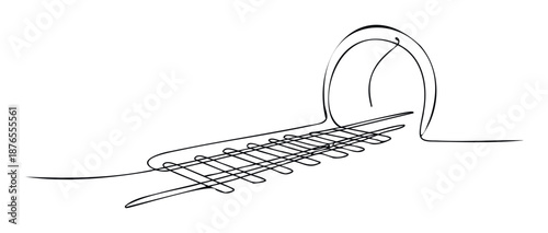 Abstract single line drawing of a railway entering a tunnel symbolizing progress, journey, and pathways for use in presentations, educational graphics, or print media