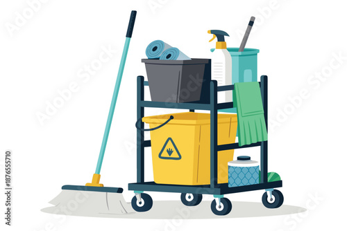 Janitorial Cart Full Supply Setup Illustra