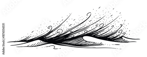 Abstract wavy lines and dots creating a dynamic visual of fluid movement or wind gusts, suitable for graphic overlays, website accents, or printed materials.