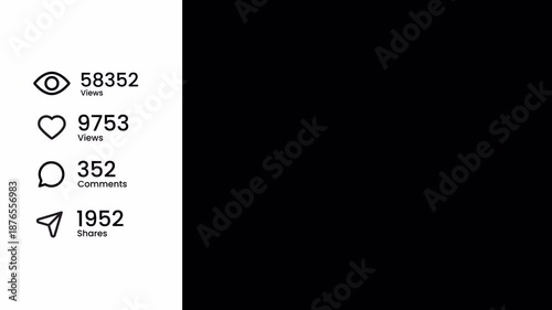 Social Media Views Likes Comments Shares Counter Animation with Alpha Channel on Transparent Background, 4K Resolution