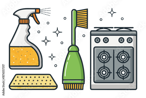 Kitchen Commercial Cleaning Degreaser Tools Vecto