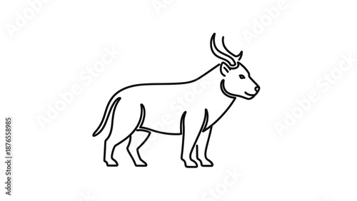 Stylized Line Art Illustration of a Majestic Bull with Horns, Profile View