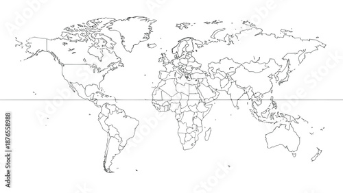 Detailed world map outline showing continents countries and geographical boundaries