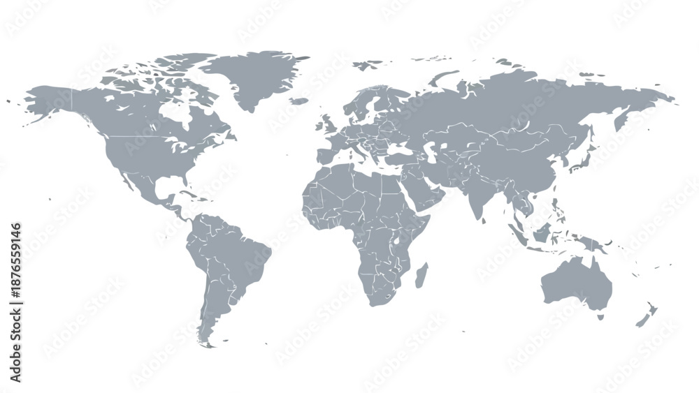Obraz premium A gray scale world map depicting continents and oceans with defined borders