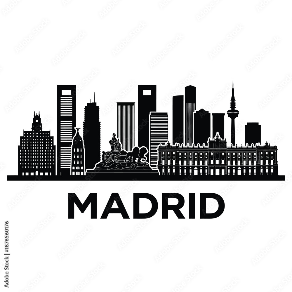 Fototapeta premium a black and white image of a madrid city skyline