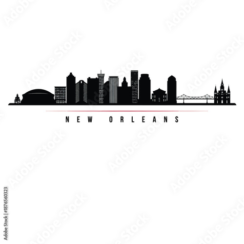 New orleans city skyline with famous landmarks and bridge