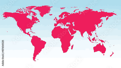 A vibrant pink world map against a light blue and white background