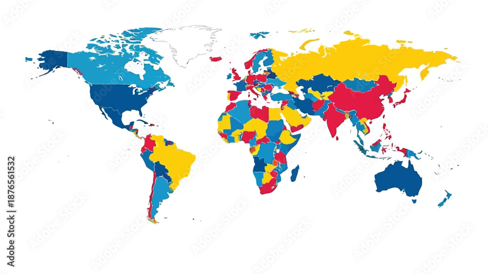Obraz premium A world map displaying countries colored with different shades and patterns