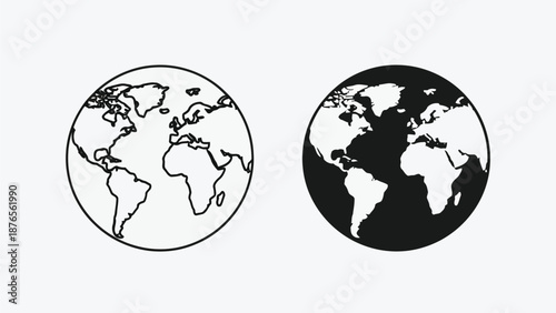 Two stylized depictions of earth one detailed and one silhouetted