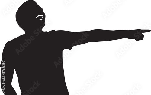 Silhouette of a man pointing to the right with his arm outstretched