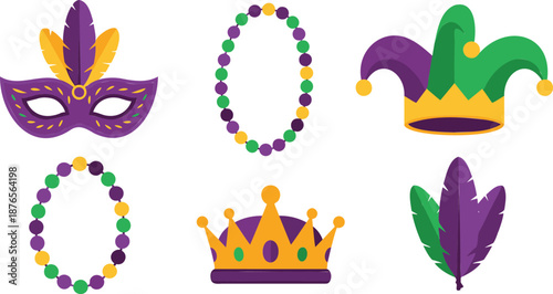 Mardi Gras carnival festive elements with masks and beads