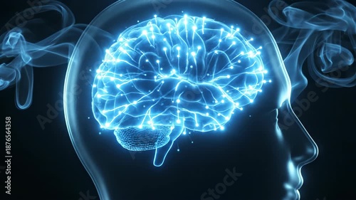 Glowing Digital Illustration of Human Brain with Neural Connections Futuristic and Scientific Design Showcasing Intelligence and Innovation
