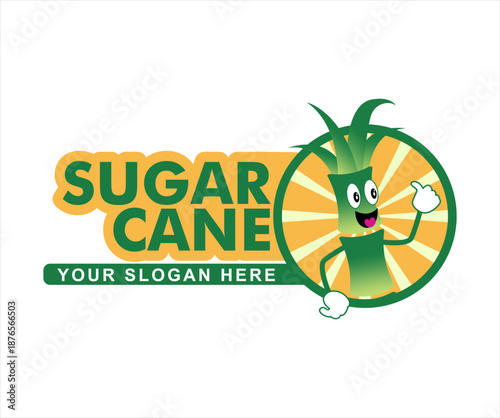 Sugarcane vector logo illustration flat design template organic farm product