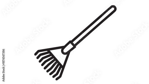Simple line drawing of a rake on a white background