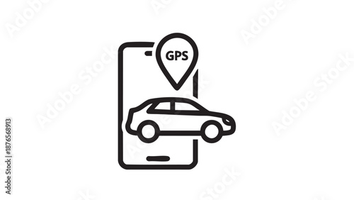 A smartphone displaying a GPS navigation system with a car icon on its screen