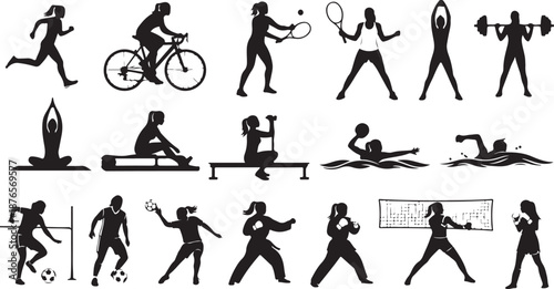 Female Sports and Fitness Silhouettes Collection Diverse Activities vector