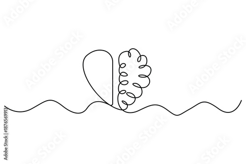Continuous one line drawing of heart and brain showing emotional intelligence concept
