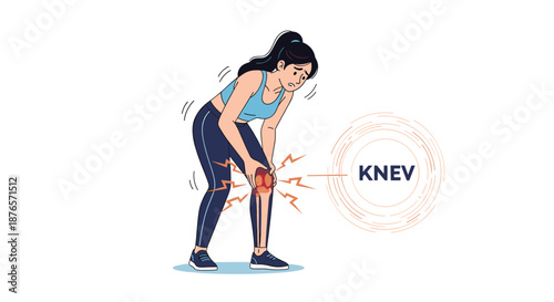 Young woman in athletic wear stops her workout to clutch her knee in pain after suffering a sports-related injury.